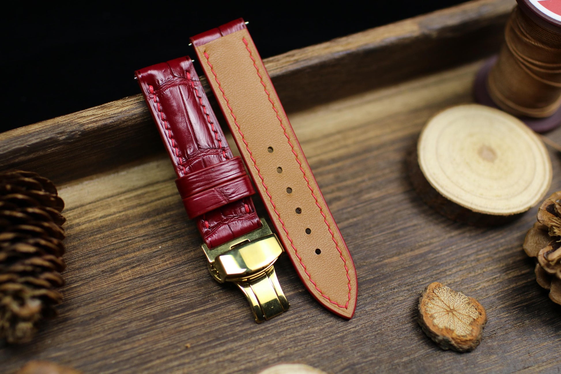 Oxblood Dark Red Alligator Leather Watch Strap 24mm 22mm 21mm 20mm Handmade Leather Watch Band Clasp Alligator Leather 18mm 16mm 14mm