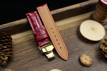 Oxblood Dark Red Alligator Leather Watch Strap 24mm 22mm 21mm 20mm Handmade Leather Watch Band Clasp Alligator Leather 18mm 16mm 14mm