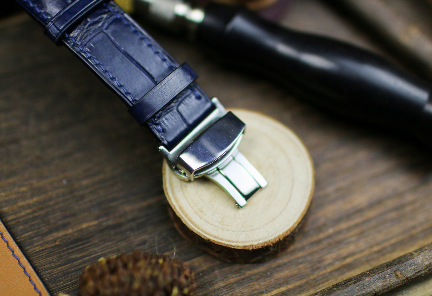 Navy Blue Alligator Leather Watch Strap 24mm 22mm 21mm 20mm Handmade Leather Watch Band Deployant Clasp Alligator Leather 18mm 16mm 14mm