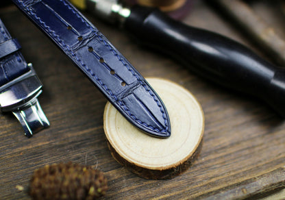 Navy Blue Alligator Leather Watch Strap 24mm 22mm 21mm 20mm Handmade Leather Watch Band Deployant Clasp Alligator Leather 18mm 16mm 14mm