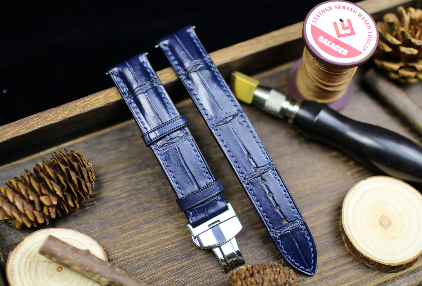 Navy Blue Alligator Leather Watch Strap 24mm 22mm 21mm 20mm Handmade Leather Watch Band Deployant Clasp Alligator Leather 18mm 16mm 14mm