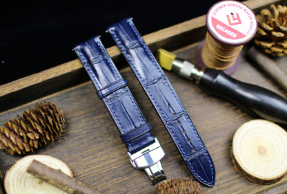 Navy Blue Alligator Leather Watch Strap 24mm 22mm 21mm 20mm Handmade Leather Watch Band Deployant Clasp Alligator Leather 18mm 16mm 14mm