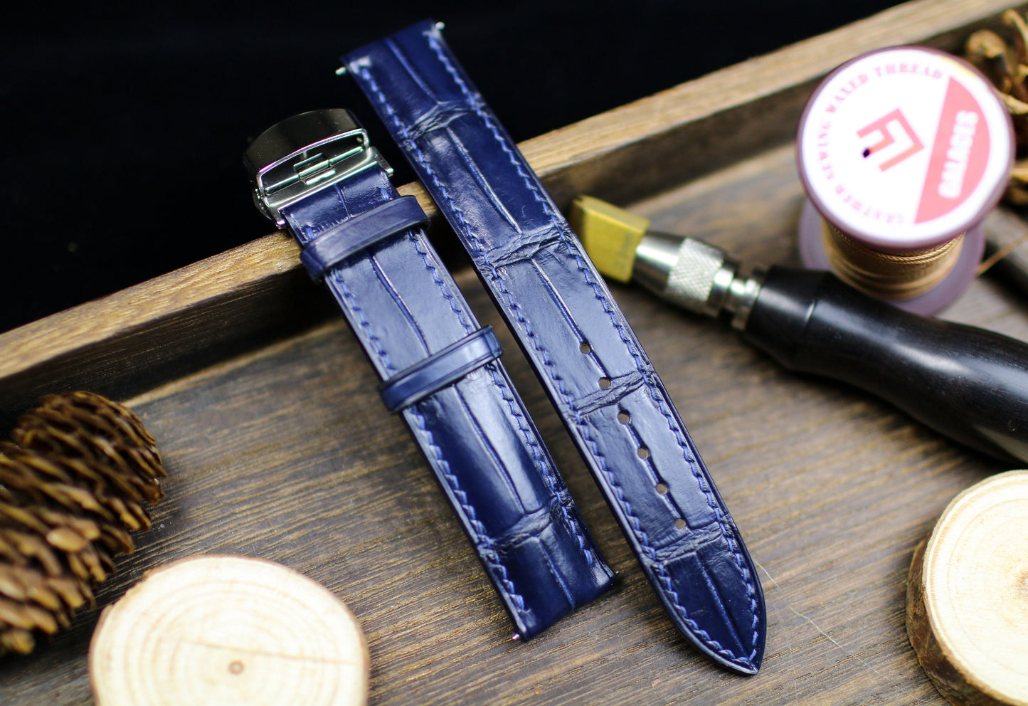 Navy Blue Alligator Leather Watch Strap 24mm 22mm 21mm 20mm Handmade Leather Watch Band Deployant Clasp Alligator Leather 18mm 16mm 14mm