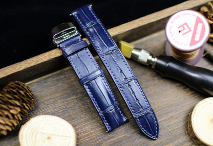 Navy Blue Alligator Leather Watch Strap 24mm 22mm 21mm 20mm Handmade Leather Watch Band Deployant Clasp Alligator Leather 18mm 16mm 14mm