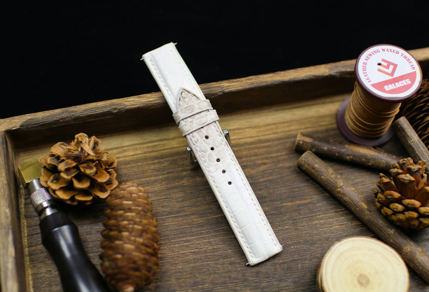 Himalayan White Leather Alligator Watch Strap 24mm 22mm 21mm 20mm Handmade Himalaya White Leather Watch Band Clasp Leather 18mm 16mm 14mm