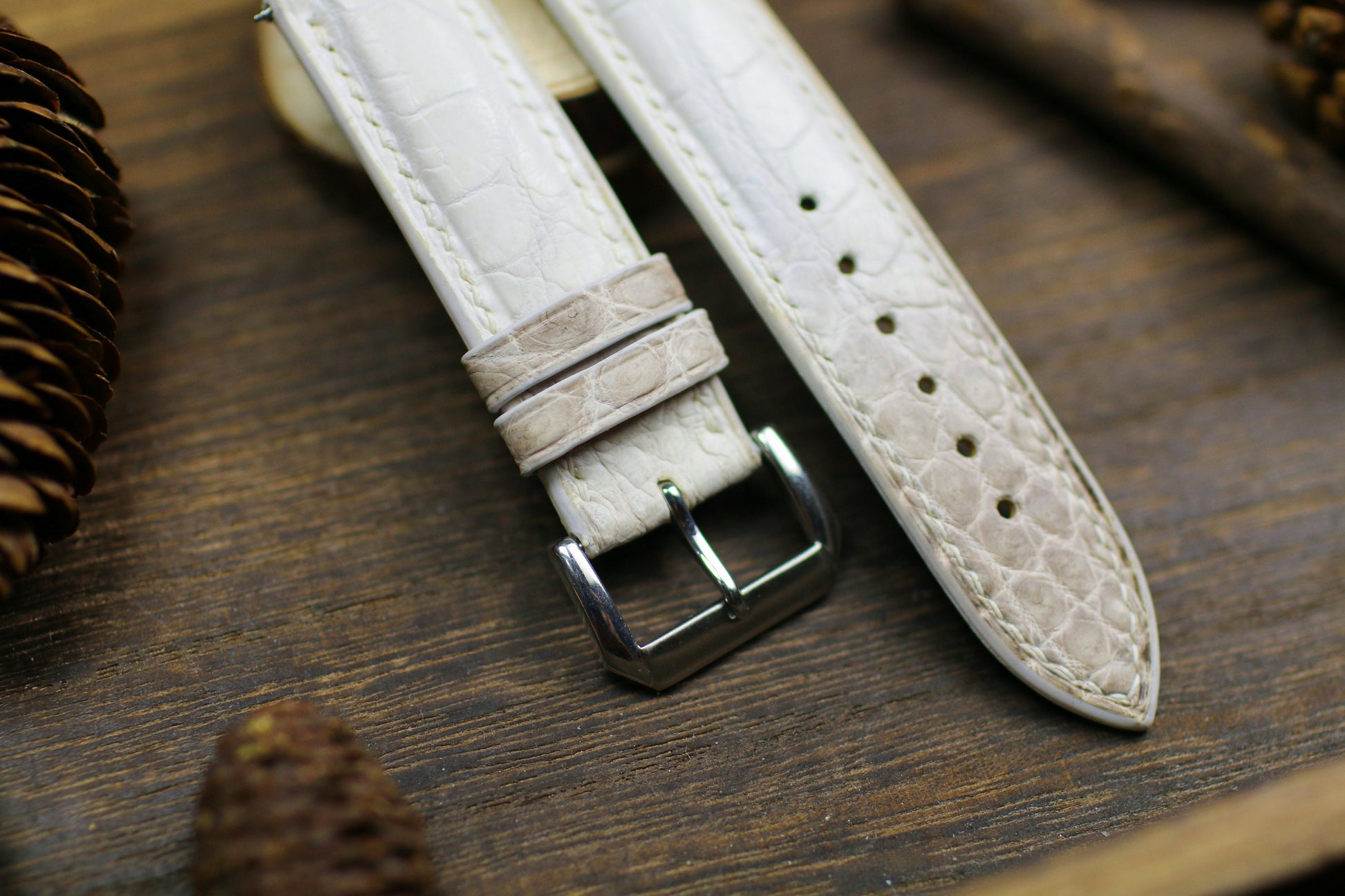 Himalayan White Leather Alligator Watch Strap 24mm 22mm 21mm 20mm Handmade Himalaya White Leather Watch Band Clasp Leather 18mm 16mm 14mm