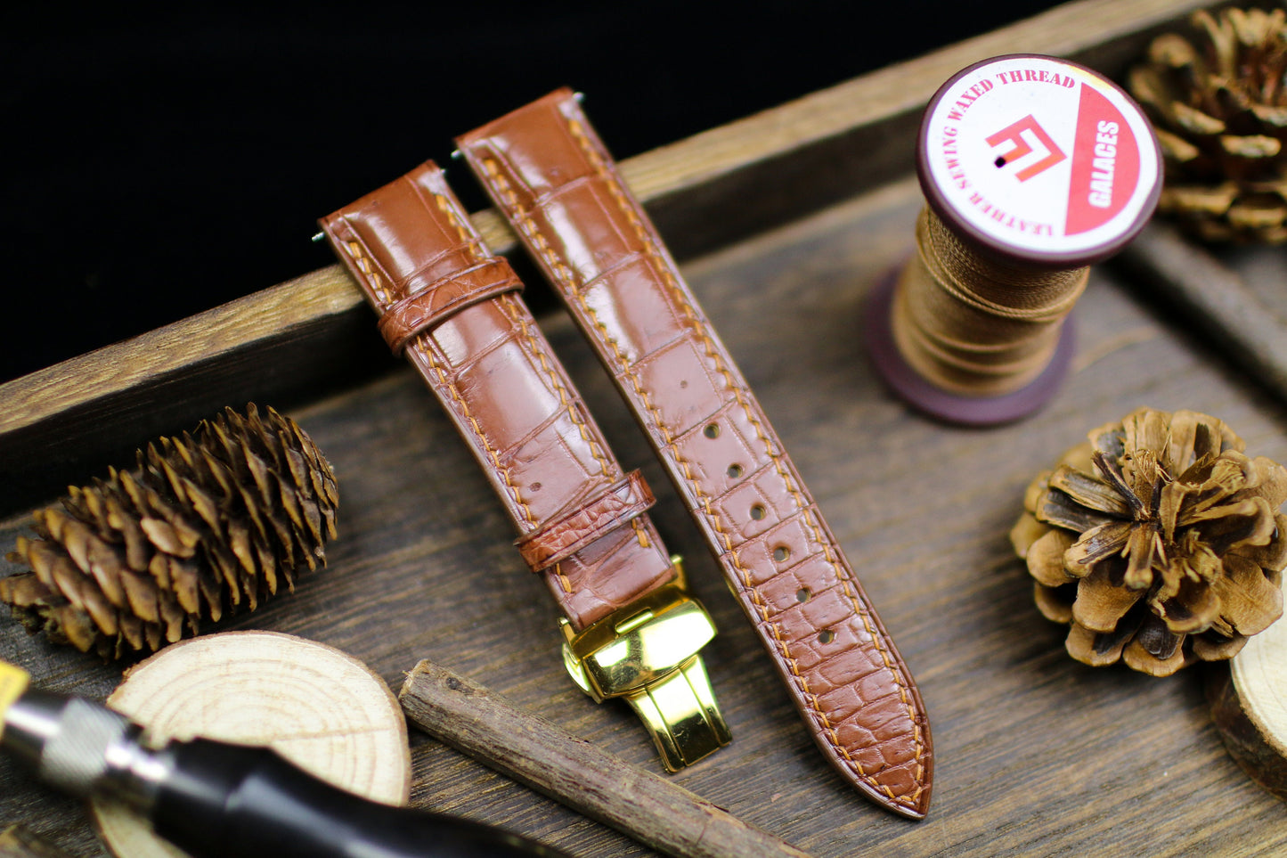 British Tan Brown Leather Alligator Watch Strap 24mm 22mm 21mm 20mm Handmade Leather Watch Band Clasp Leather 18mm 16mm 14mm Deployant Clasp