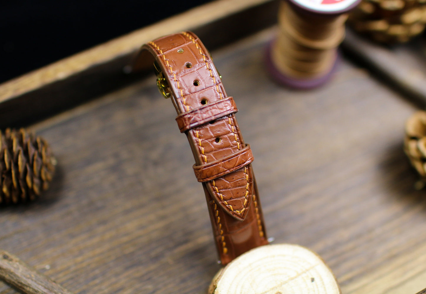 British Tan Brown Leather Alligator Watch Strap 24mm 22mm 21mm 20mm Handmade Leather Watch Band Clasp Leather 18mm 16mm 14mm Deployant Clasp