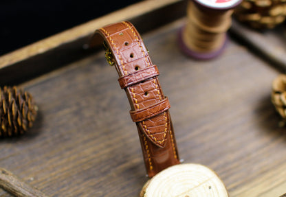 British Tan Brown Leather Alligator Watch Strap 24mm 22mm 21mm 20mm Handmade Leather Watch Band Clasp Leather 18mm 16mm 14mm Deployant Clasp