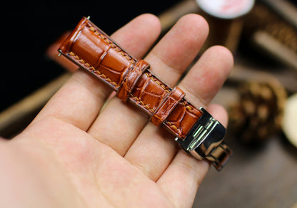 British Tan Brown Leather Alligator Watch Strap 24mm 22mm 21mm 20mm Handmade Leather Watch Band Clasp Leather 18mm 16mm 14mm Deployant Clasp