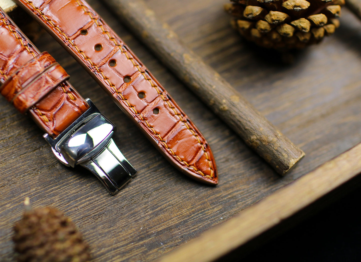 British Tan Brown Leather Alligator Watch Strap 24mm 22mm 21mm 20mm Handmade Leather Watch Band Clasp Leather 18mm 16mm 14mm Deployant Clasp