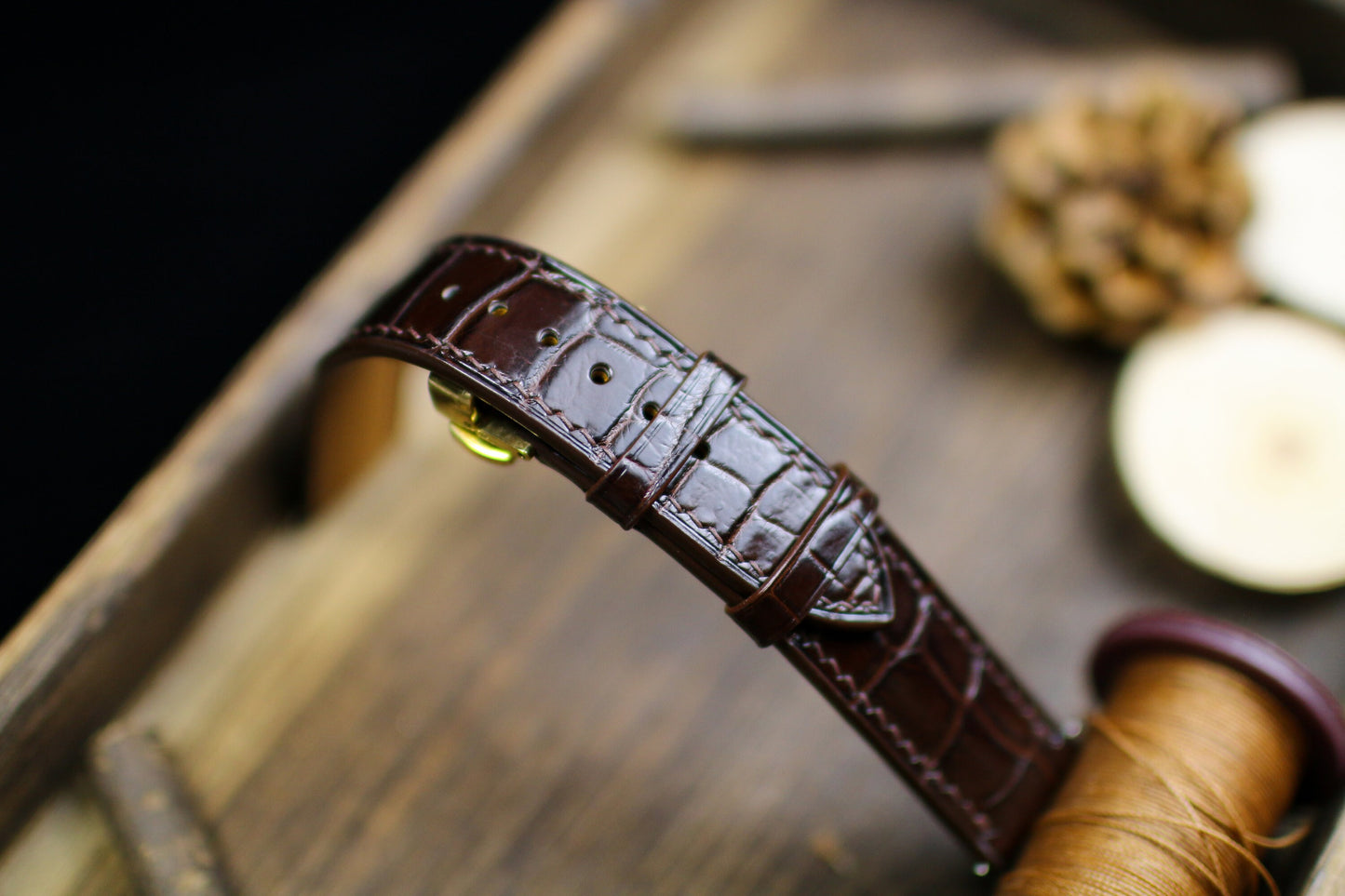 Thin Form Dark Brown Leather Alligator Watch Strap 24mm 22mm 21mm 20mm Leather Watch Band Brown Leather 18mm 16mm 14mm Deployant Clasp