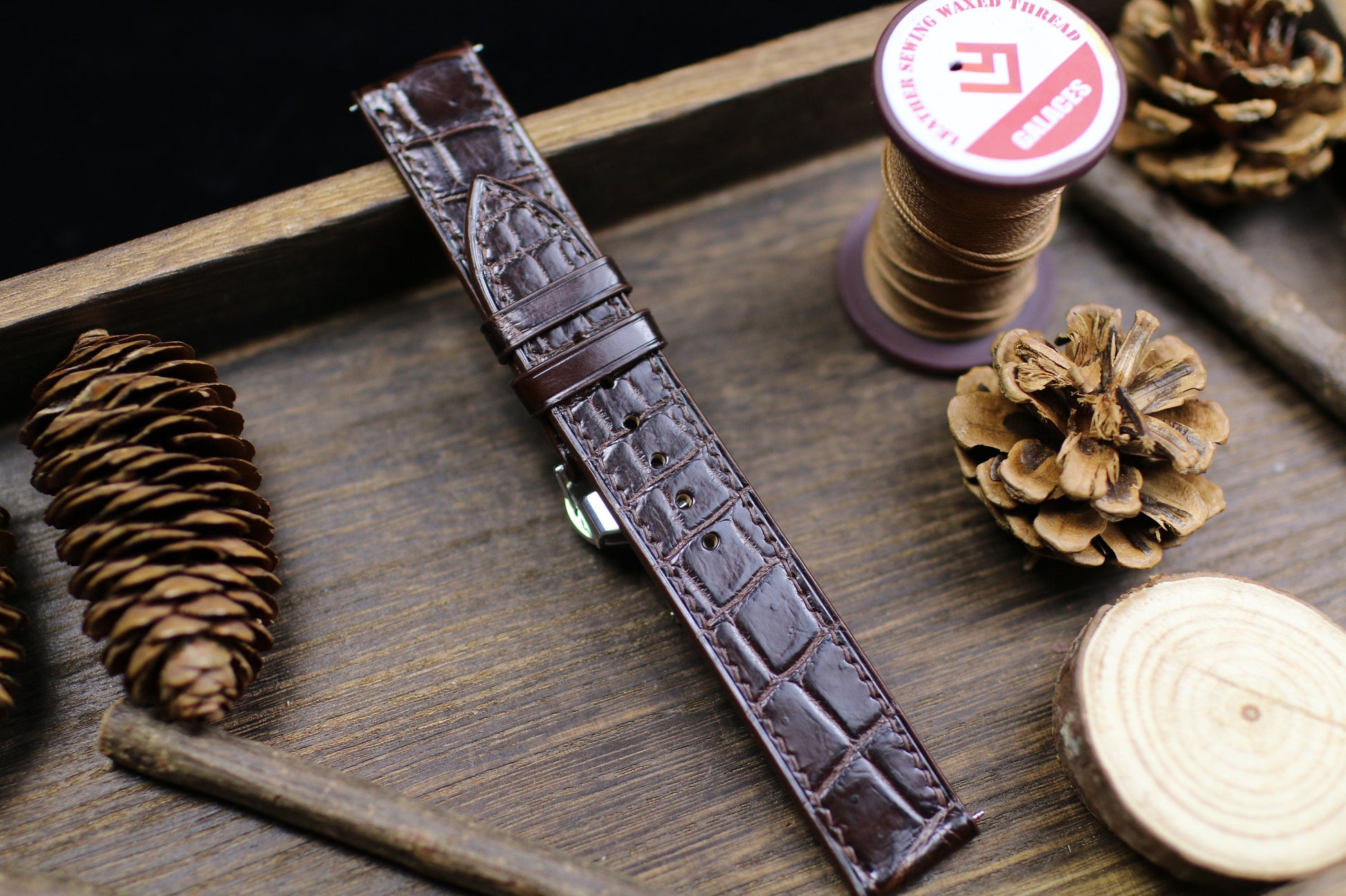 Thin Form Dark Brown Leather Alligator Watch Strap 24mm 22mm 21mm 20mm Leather Watch Band Brown Leather 18mm 16mm 14mm Deployant Clasp