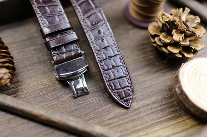 Thin Form Dark Brown Leather Alligator Watch Strap 24mm 22mm 21mm 20mm Leather Watch Band Brown Leather 18mm 16mm 14mm Deployant Clasp
