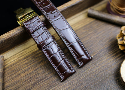 Padded Form Dark Brown Leather Alligator Watch Strap 24mm 22mm 21mm 20mm Leather Watch Band Brown Leather 18mm 16mm 14mm Deployant Clasp