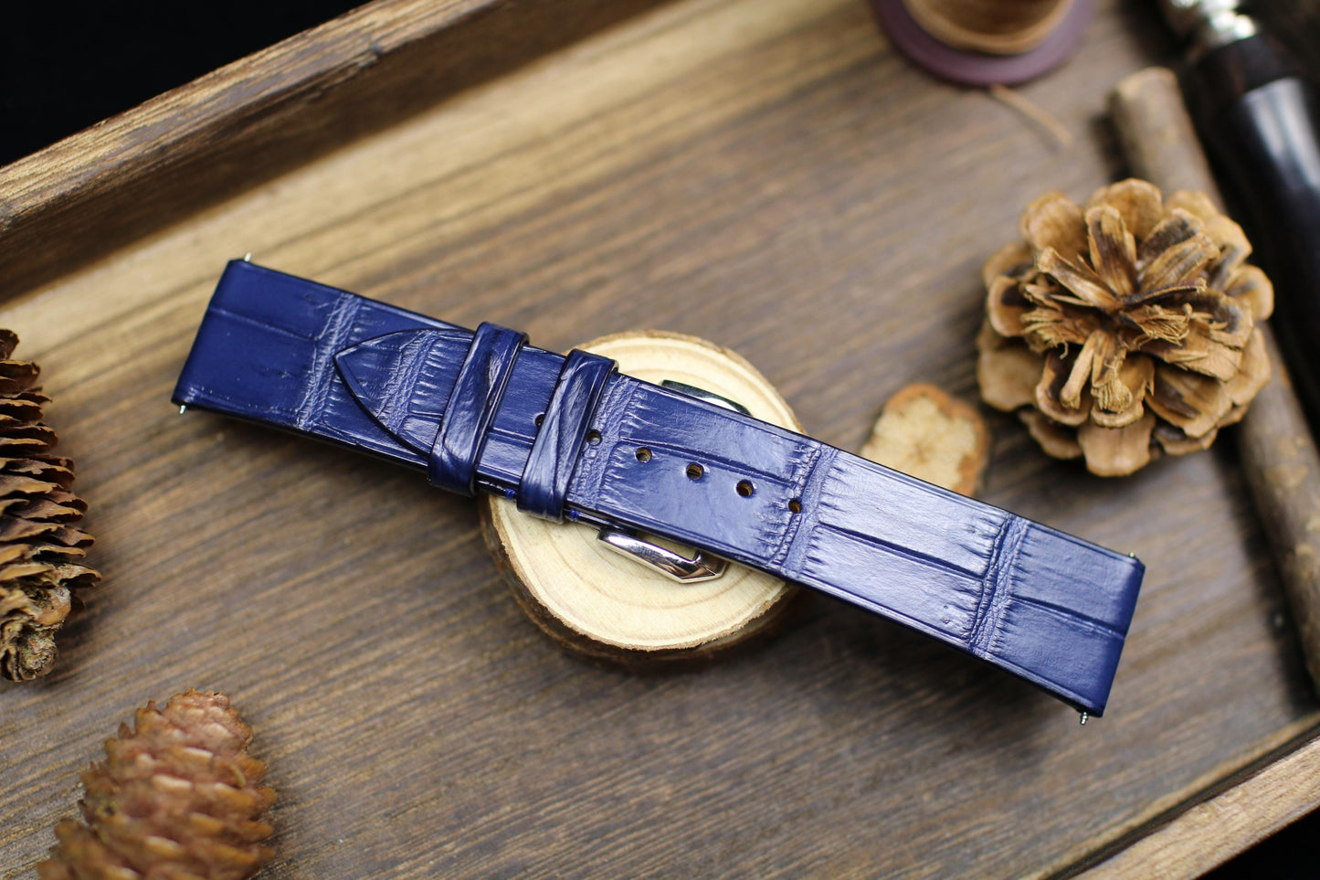 Without Stitching Watch Straps Navy Blue Alligator Leather 24mm 22mm 21mm 20mm Handmade Watch Band Clasp Alligator Leather 18mm 16mm 14mm
