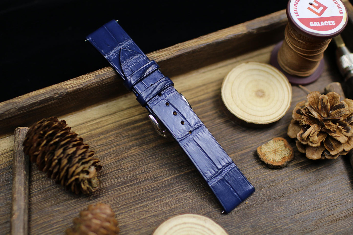 Without Stitching Watch Straps Navy Blue Alligator Leather 24mm 22mm 21mm 20mm Handmade Watch Band Clasp Alligator Leather 18mm 16mm 14mm