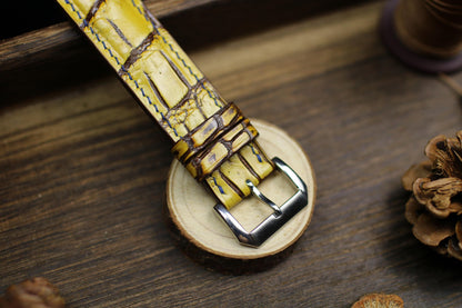 Patina Yellow Alligator Leather Watch Strap 24mm 22mm 21mm 20mm Handmade Leather Watch Band Deployant Clasp Alligator Leather 18mm 16mm 14mm