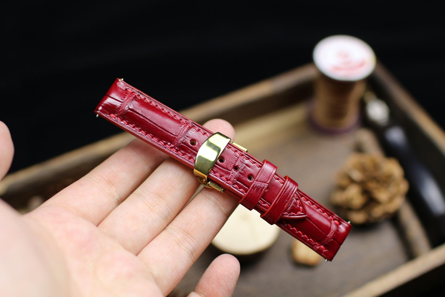 Oxblood Dark Red Alligator Leather Watch Strap 24mm 22mm 21mm 20mm Handmade Leather Watch Band Clasp Alligator Leather 18mm 16mm 14mm