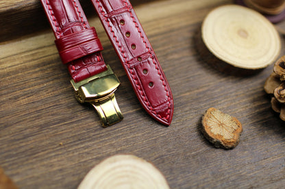 Oxblood Dark Red Alligator Leather Watch Strap 24mm 22mm 21mm 20mm Handmade Leather Watch Band Clasp Alligator Leather 18mm 16mm 14mm