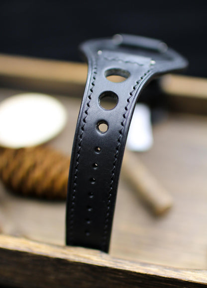 Black Leather Racing Bund Strap 20mm 22mm Bund Rally Holes Watch Band 16mm 24mm Leather Watch Band 18mm Watch Strap Watch Band Cuff Band