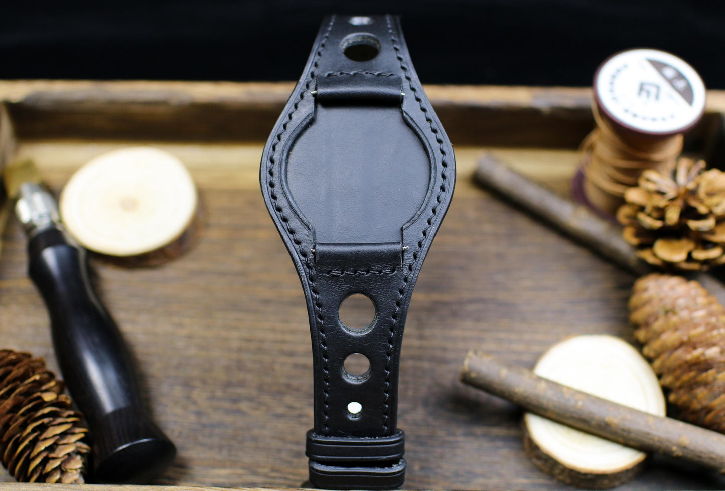 Waxy Brown Leather Rally Holes Bund Strap 20mm 22mm Bund Watch Band 16mm 24mm Leather Watch Band 18mm Watch Strap Smart Watch Band Cuff Band