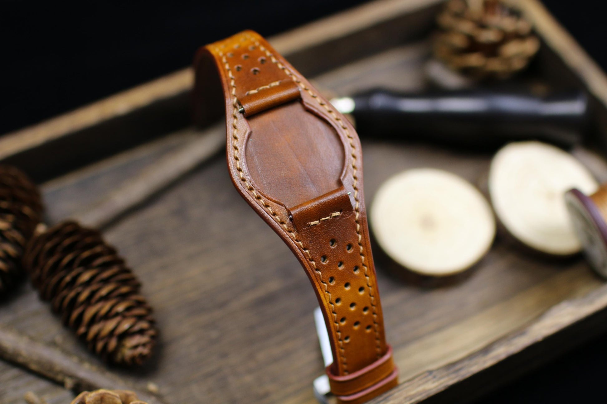 Racing Style Leather Bund Strap 20mm 22mm Bund Rally Holes Watch Band 16mm 24mm Leather Watch Band 18mm Watch Strap Watch Band Cuff Band