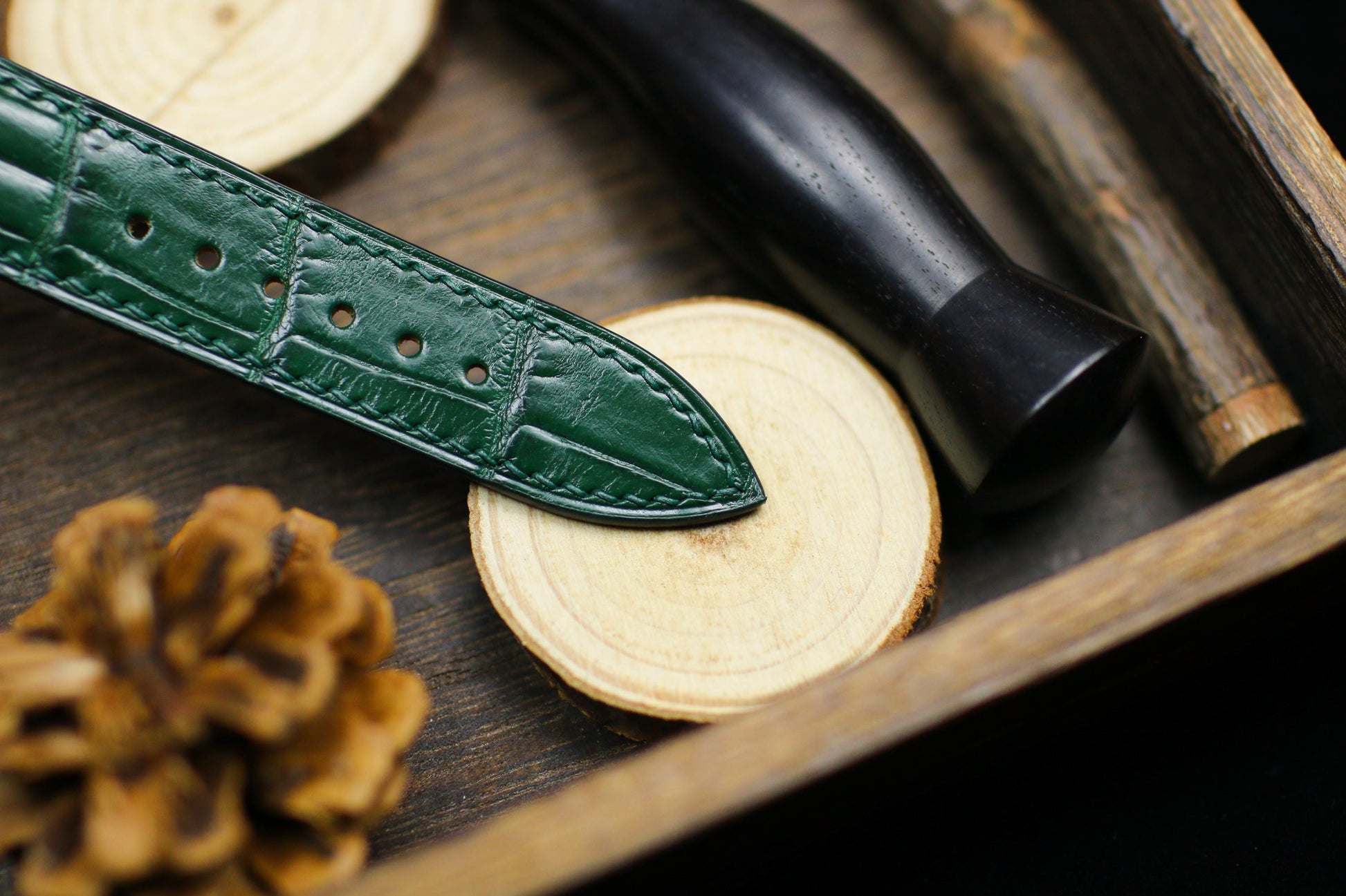 Green Alligator Leather Padded Watch Strap 24mm 22mm 21mm 20mm Handmade Leather Watch Band Deployant Clasp Alligator Leather 18mm 16mm 14mm