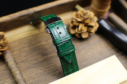 Green Alligator Leather Padded Watch Strap 24mm 22mm 21mm 20mm Handmade Leather Watch Band Deployant Clasp Alligator Leather 18mm 16mm 14mm