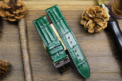 Green Alligator Leather Padded Watch Strap 24mm 22mm 21mm 20mm Handmade Leather Watch Band Deployant Clasp Alligator Leather 18mm 16mm 14mm