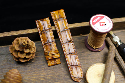 Patina Brown Alligator Leather Watch Strap Sizes 14mm 15mm 16mm 18mm 19mm 20mm 21mm 22mm 23mm 24mm Watch Strap for Men Deployant Clasp Strap