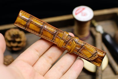 Patina Tan Alligator Leather Watch Strap Sizes 14mm 15mm 16mm 18mm 19mm 20mm 21mm 22mm 23mm 24mm Watch Strap for Men Deployant Clasp Strap