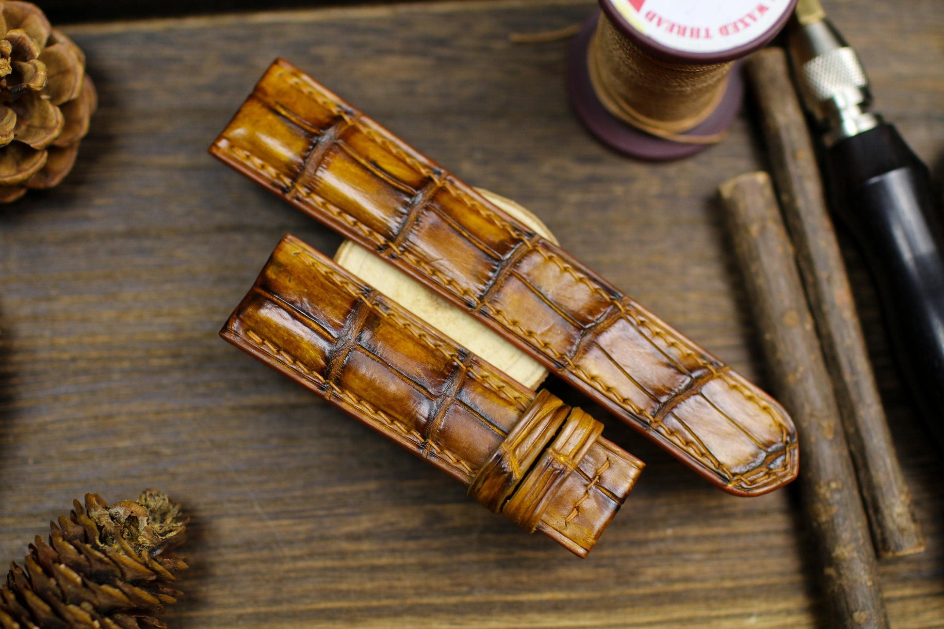 Patina Brown Alligator Leather Watch Strap Sizes 14mm 15mm 16mm 18mm 19mm 20mm 21mm 22mm 23mm 24mm Watch Strap for Men Deployant Clasp Strap