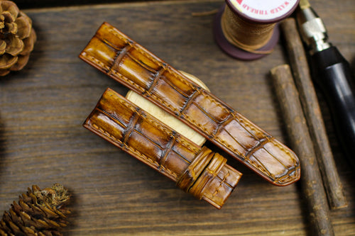 Patina Tan Alligator Leather Watch Strap Sizes 14mm 15mm 16mm 18mm 19mm 20mm 21mm 22mm 23mm 24mm Watch Strap for Men Deployant Clasp Strap