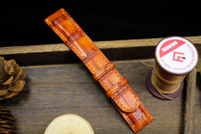 Patina Orange Alligator Leather Watch Strap Sizes 14mm 15mm 16mm 18mm 19mm 20mm 21mm 22mm 23mm 24mm Leather Watch Band Deployant Clasp Strap