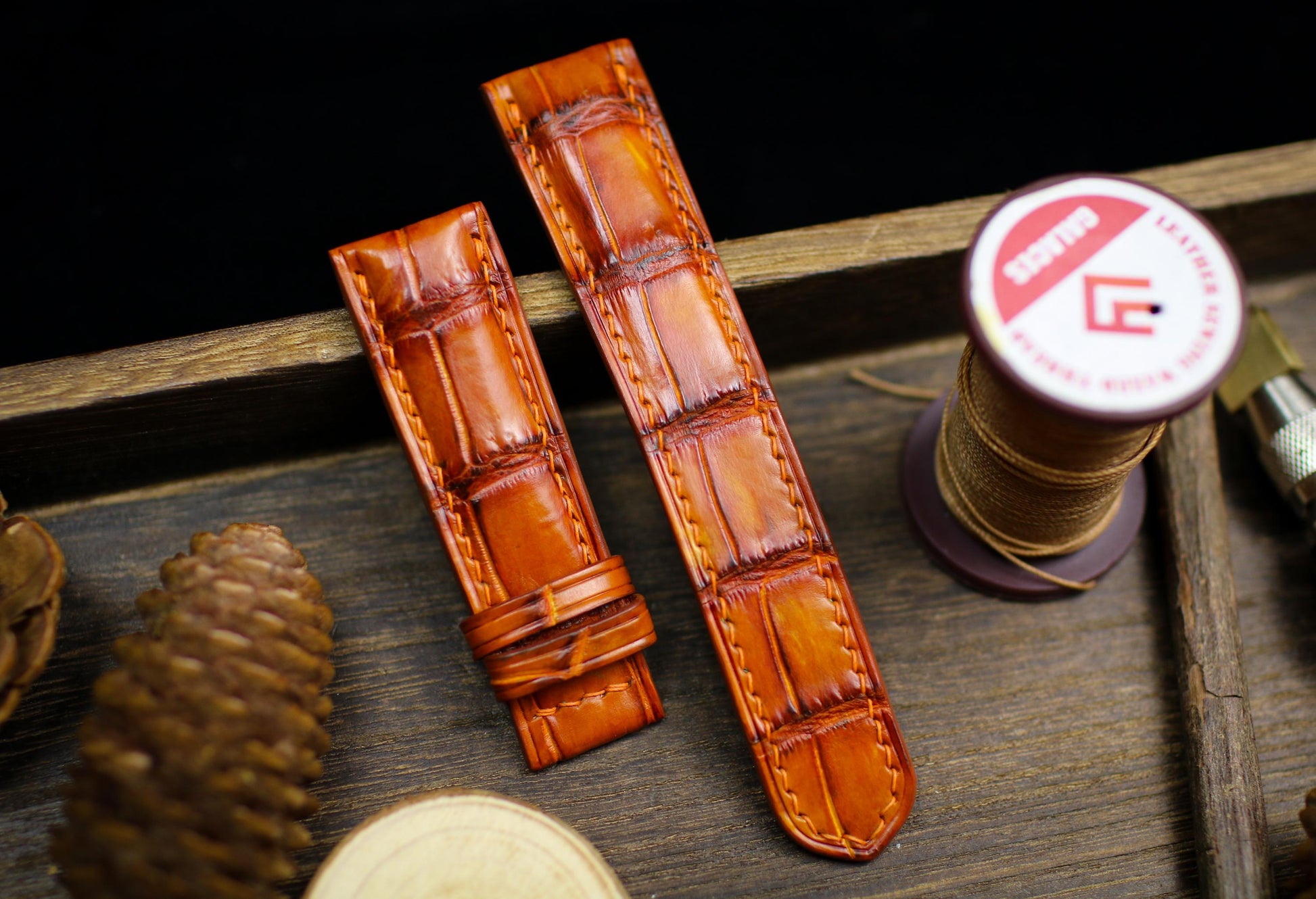 Patina Orange Alligator Leather Watch Strap Sizes 14mm 15mm 16mm 18mm 19mm 20mm 21mm 22mm 23mm 24mm Leather Watch Band Deployant Clasp Strap