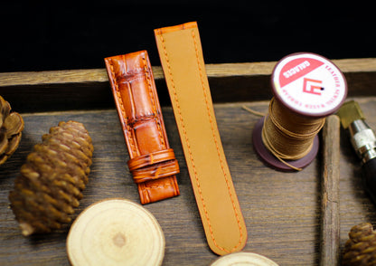 Patina Orange Alligator Leather Watch Strap Sizes 14mm 15mm 16mm 18mm 19mm 20mm 21mm 22mm 23mm 24mm Leather Watch Band Deployant Clasp Strap