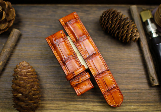 Patina Orange Alligator Leather Watch Strap Sizes 14mm 15mm 16mm 18mm 19mm 20mm 21mm 22mm 23mm 24mm Leather Watch Band Deployant Clasp Strap