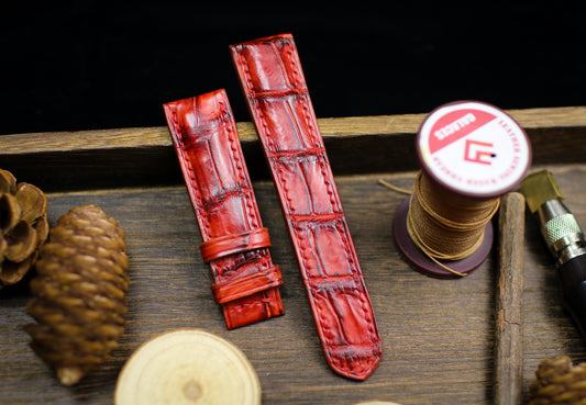 Patina Red Alligator Leather Watch Strap Sizes 14mm 15mm 16mm 18mm 19mm 20mm 21mm 22mm 23mm 24mm Leather Watch Band Butterfly Clasp Strap
