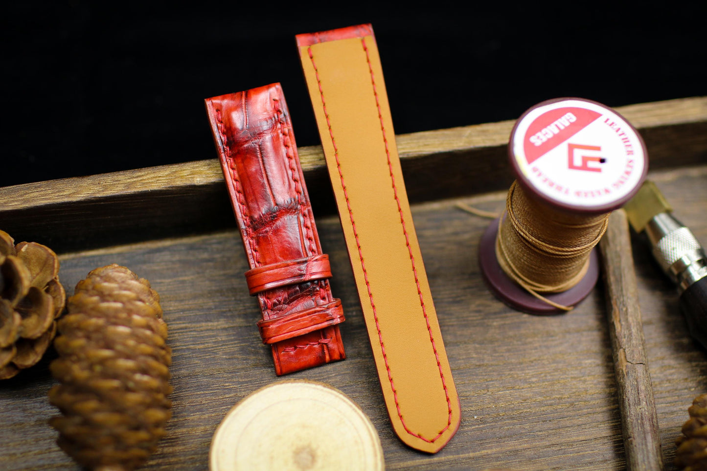 Patina Red Alligator Leather Watch Strap Sizes 14mm 15mm 16mm 18mm 19mm 20mm 21mm 22mm 23mm 24mm Leather Watch Band Butterfly Clasp Strap