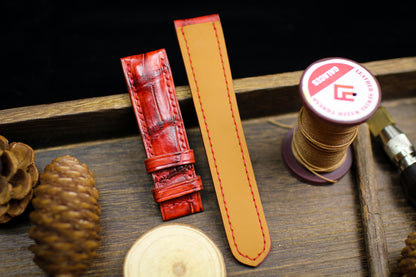 Patina Red Alligator Leather Watch Strap Sizes 14mm 15mm 16mm 18mm 19mm 20mm 21mm 22mm 23mm 24mm Leather Watch Band Butterfly Clasp Strap