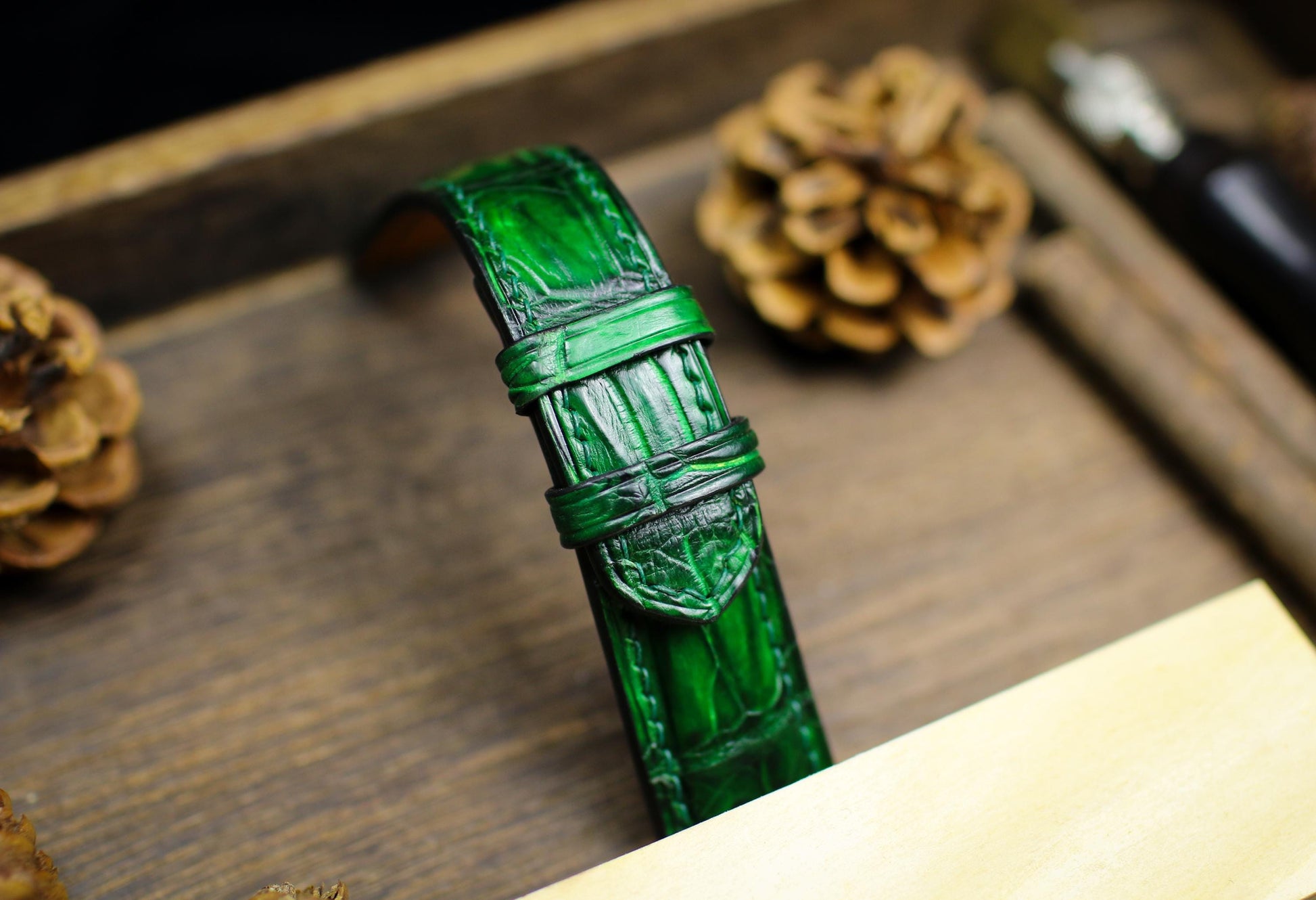Patina Green Alligator Leather Watch Strap Sizes 14mm 15mm 16mm 18mm 19mm 20mm 21mm 22mm 23mm 24mm Leather Watch Band Butterfly Clasp Strap