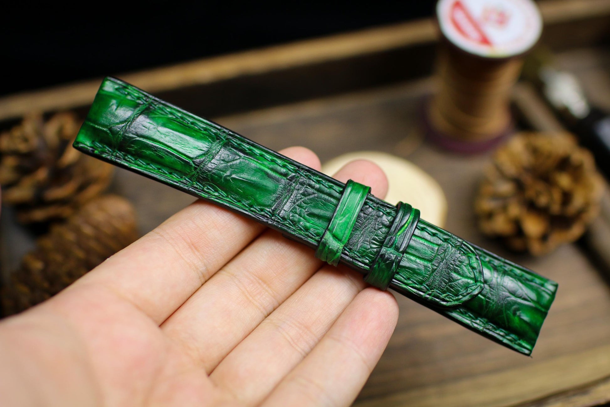 Patina Green Alligator Leather Watch Strap Sizes 14mm 15mm 16mm 18mm 19mm 20mm 21mm 22mm 23mm 24mm Leather Watch Band Butterfly Clasp Strap