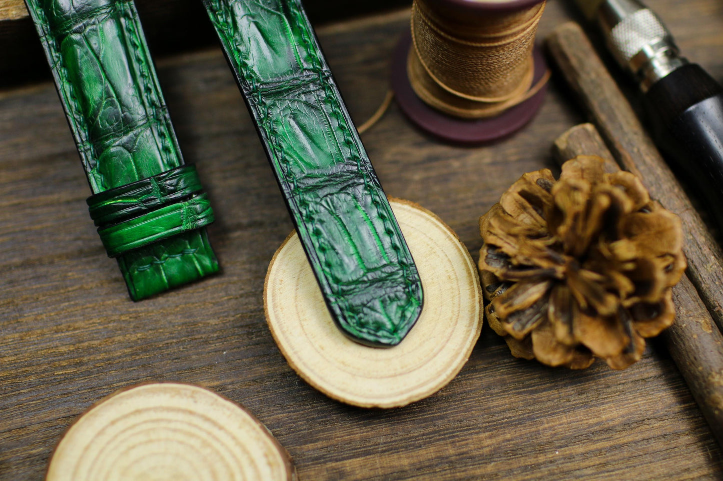 Patina Green Alligator Leather Watch Strap Sizes 14mm 15mm 16mm 18mm 19mm 20mm 21mm 22mm 23mm 24mm Leather Watch Band Butterfly Clasp Strap