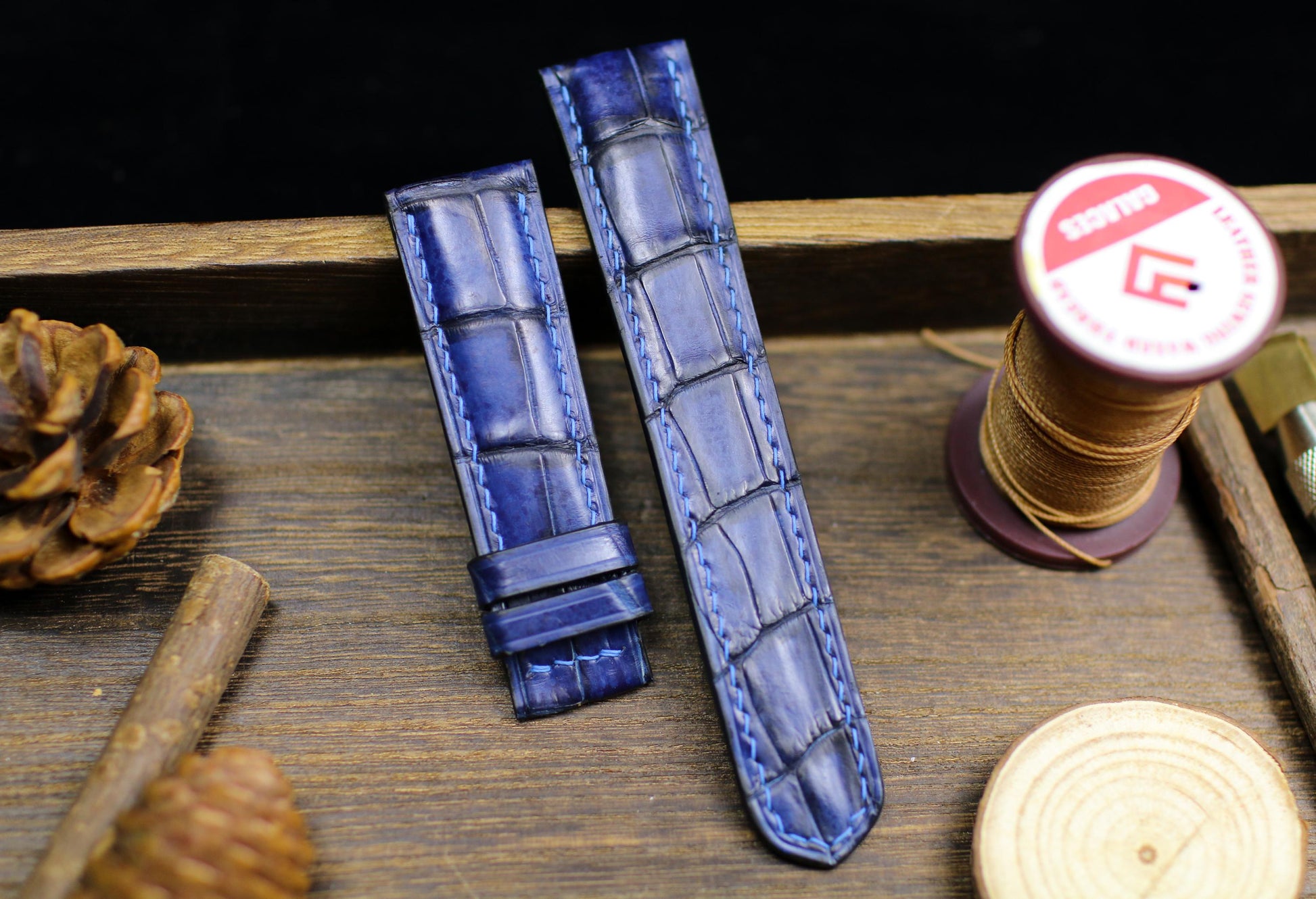 Navy Blue Patina Alligator Leather Watch Strap Size 14mm 15mm 16mm 18mm 19mm 20mm 21 22mm 23mm 24mm Leather Watch Band Butterfly Clasp Strap