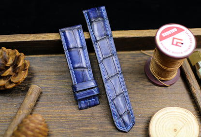 Navy Blue Patina Alligator Leather Watch Strap Size 14mm 15mm 16mm 18mm 19mm 20mm 21 22mm 23mm 24mm Leather Watch Band Butterfly Clasp Strap