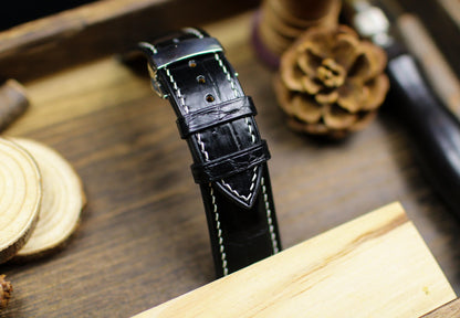 Black Alligator Leather Watch Strap 24mm 22mm 21mm 20mm Handmade Leather Watch Band Deployant Clasp Alligator Leather 18mm 16mm 14mm