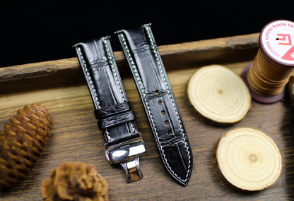 Black Alligator Leather Watch Strap 24mm 22mm 21mm 20mm Handmade Leather Watch Band Deployant Clasp Alligator Leather 18mm 16mm 14mm
