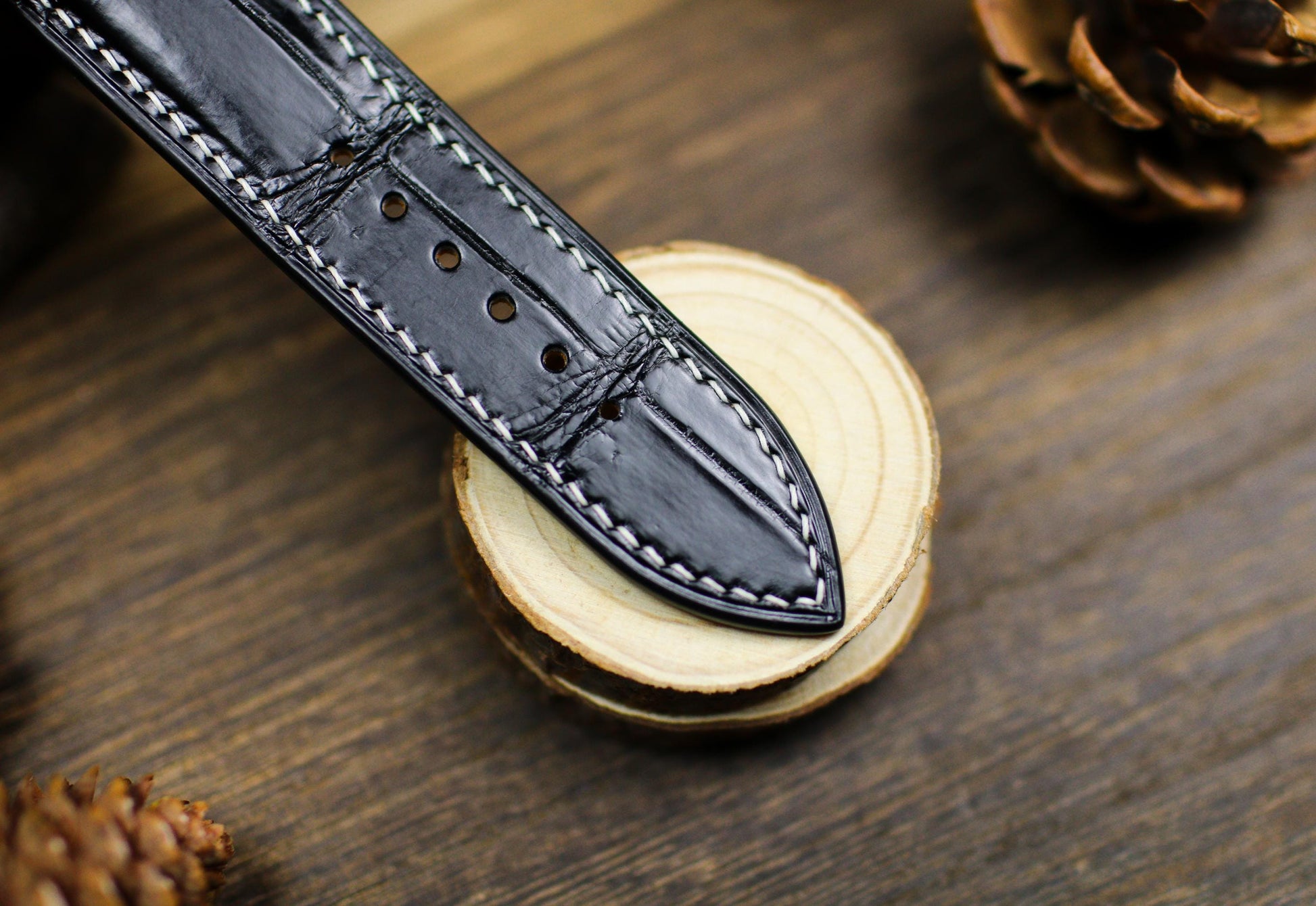 Black Alligator Leather Watch Strap 24mm 22mm 21mm 20mm Handmade Leather Watch Band Deployant Clasp Alligator Leather 18mm 16mm 14mm