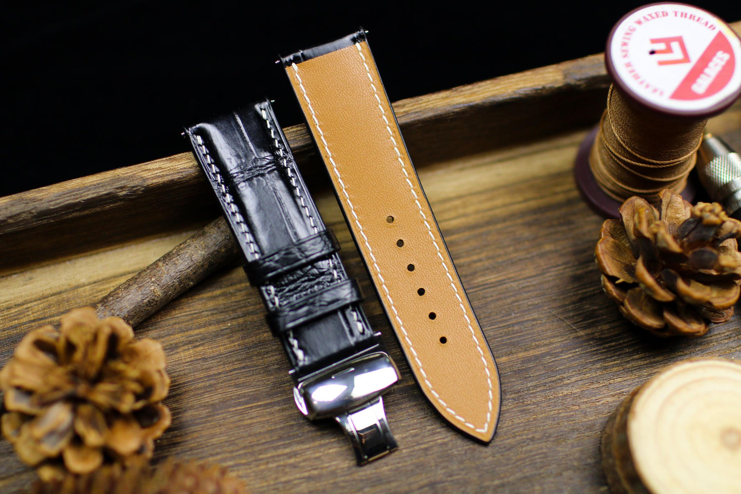 Black Alligator Leather Watch Strap 24mm 22mm 21mm 20mm Handmade Leather Watch Band Deployant Clasp Alligator Leather 18mm 16mm 14mm